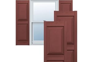 Builders Edge 12 in. W x 39 in. H Builders Edge, Standard Two Equal Panels, Raised Panel Shutters, Includes Matching Installation Spikes (Per Pair), 027 - Burgundy Red