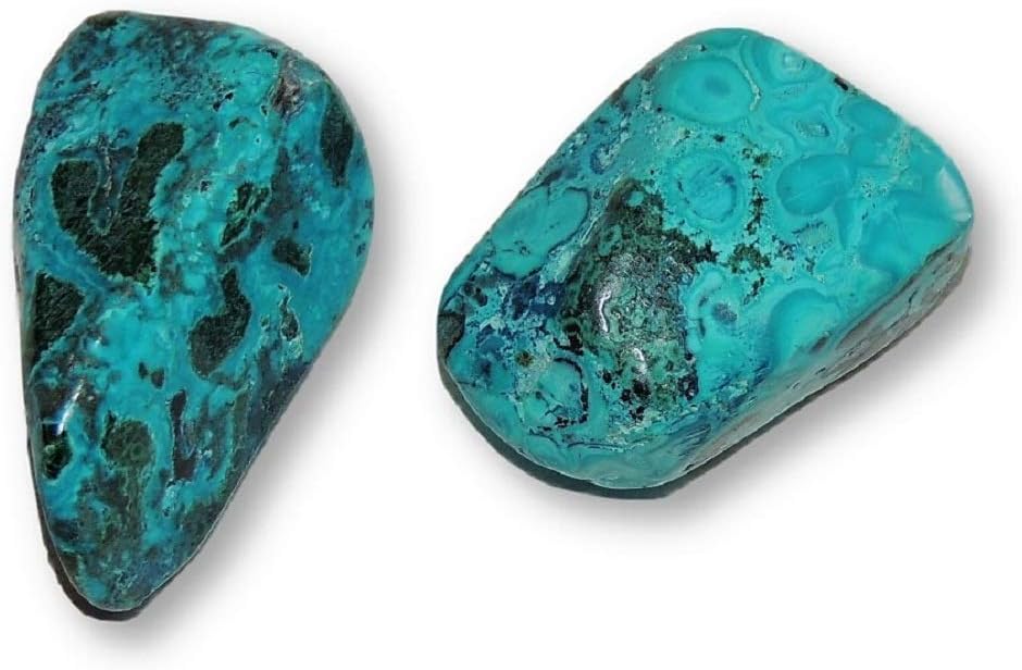 2 Malachite and Chrysocolla Malacolla 3.4cm Tumblestones. Combined Weight 34g