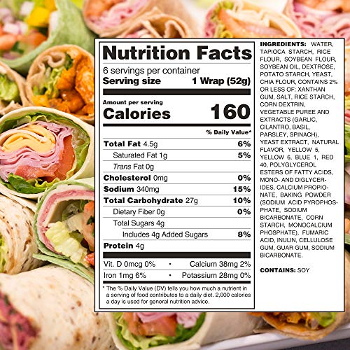 Toufayan Bakery, Spinach Gluten Free Wraps for Sandwiches, Tortillas