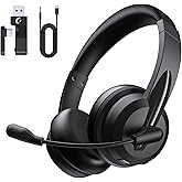 Masajoy Wireless Headset with Mic for Work with AI Noise Cancelling Mic for Clear Calls, Bluetooth V5.3 Headphones with Microphone to USB A/C Dongle & Mic Mute for Computer Laptop PC iPhone (Black)