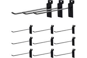 7RiversART 12 Pc Slatwall Hooks 6 Inch Slatwall Accessories Panel Display Hooks Metal Slat Wall Hanging Hook for Garage Storage Shop Retail Display, Black