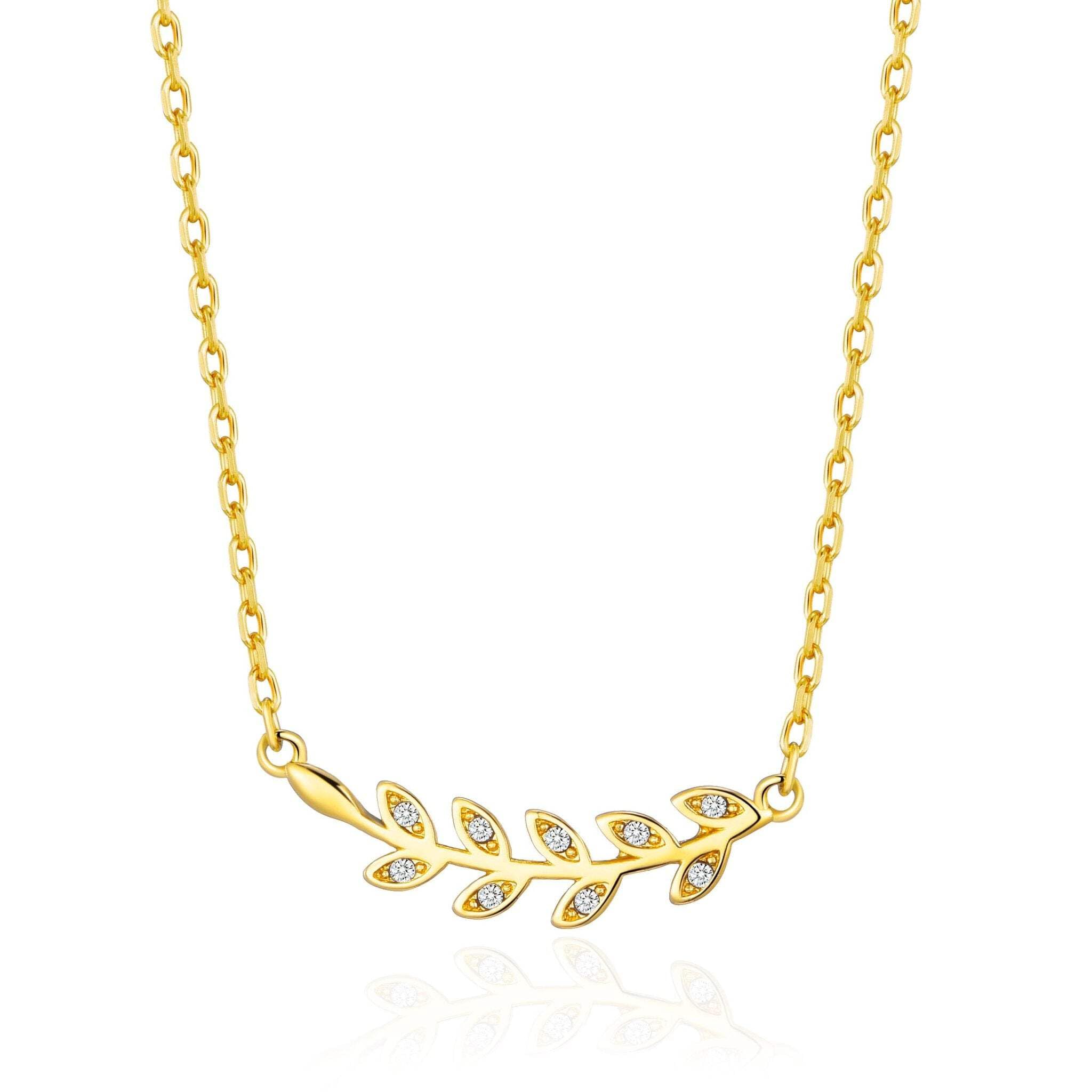 Philip Jones 18k Gold Plated Leaf Necklace Created with Zircondia® Crystals