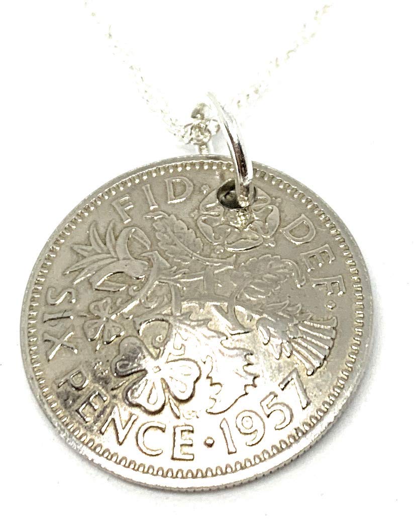 OCC Old Coin Cufflinks Domed Pendant 1957 Lucky sixpence 69th Birthday plus a Sterling Silver 18in Chain
