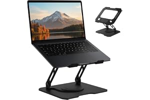 Suporte para Notebook de até 17” em Aço Carbono, Ajustável, Dobrável, Base Giratória 360° e Ventilação, Ergonômico e Portátil