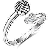 YAFEINI Volleyball Ring 925 Sterling Silver Volleyball Jewelry Hypoallergenic Adjustable Ring Volleyball-Themed Gift for Women Sports Lover Jewelry