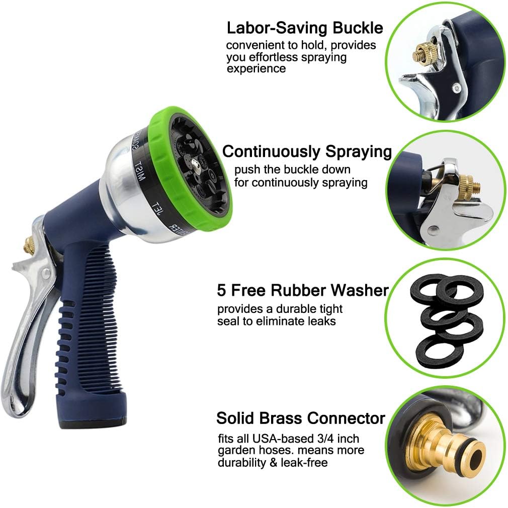 Sunrich Garden Hose Nozzle Heavy Duty Spray 9 Adjustable Patterns Metal Water Jet Hose Sprayer Hand Gun Grip Trigger for Cleaning/Watering Lawn and Garden/Pets Shower : Garden & Outdoor