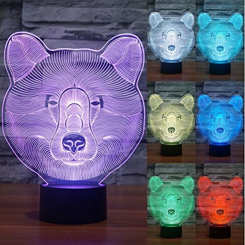 ZLTFashion 3D Visual Optical Illusion Colorful LED Table Lamp Touch Animal Night Light Christmas Prank Gifts Romantic Holiday Cute Cool Creative Gadget (Bear)