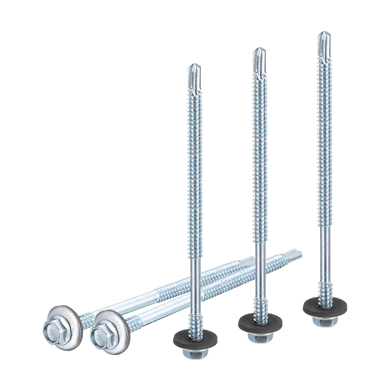 DTGN #14x5" Hex Washer Head Self Drilling Screws with EPDM Washer - 50Pack - Good for Metal - Carbon Steel Self Tapping Metal Sheet Screws with Rubber Washer