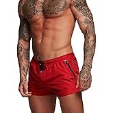 Rexcyril Men's Athletic Gym Workout Shorts 3 Inch Quick Dry Running Bodybuilding Short Shorts with Liner and Zipper Pockets