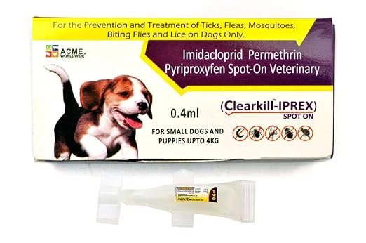 Clearkill IPREX Spot On - 0.4ml Prevention & Treatment of Fleas, Ticks and Chewing Lice Infestation in Dogs