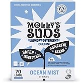 Molly’s Suds Laundry Detergent Sheets | Gentle on Sensitive Skin, Powerful Bio-Based Enzymes, Stain-Fighting | Liquidless & Plastic-Free Packaging | 70 Loads (Ocean Mist)