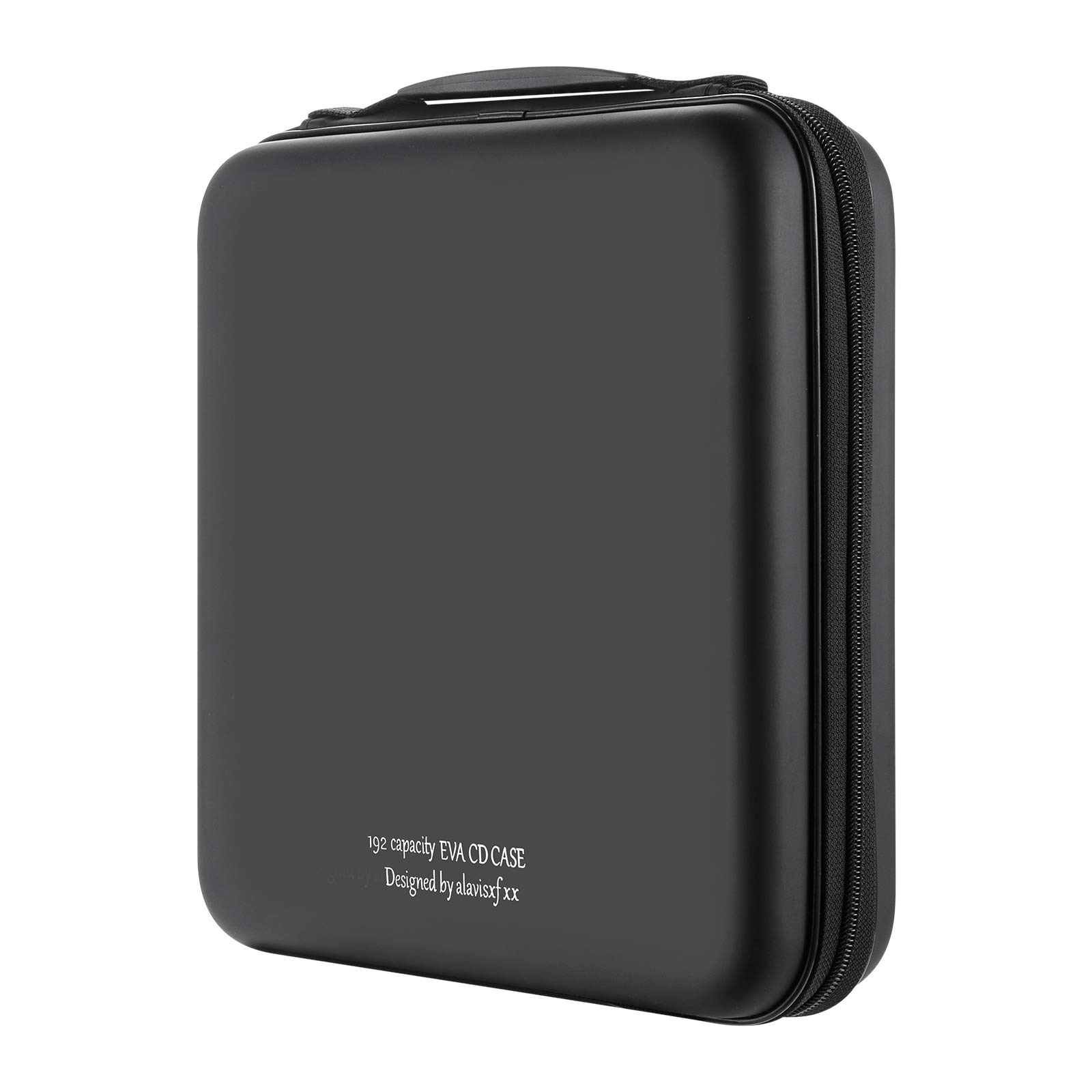 KUOCDSIK CD Case, 192 Capacity Hard EVA Protective Blu-ray CD Wallet Double Zipper Hand Strap Portable Disc Organizer DVD Case for Car Travel (192 Capacity, Black192)