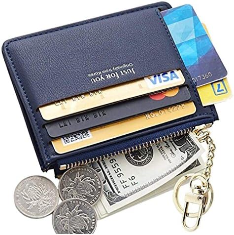 Womens Leather Slim Card Case Holder Front Pocket Wallet Change Purse With Keychain
