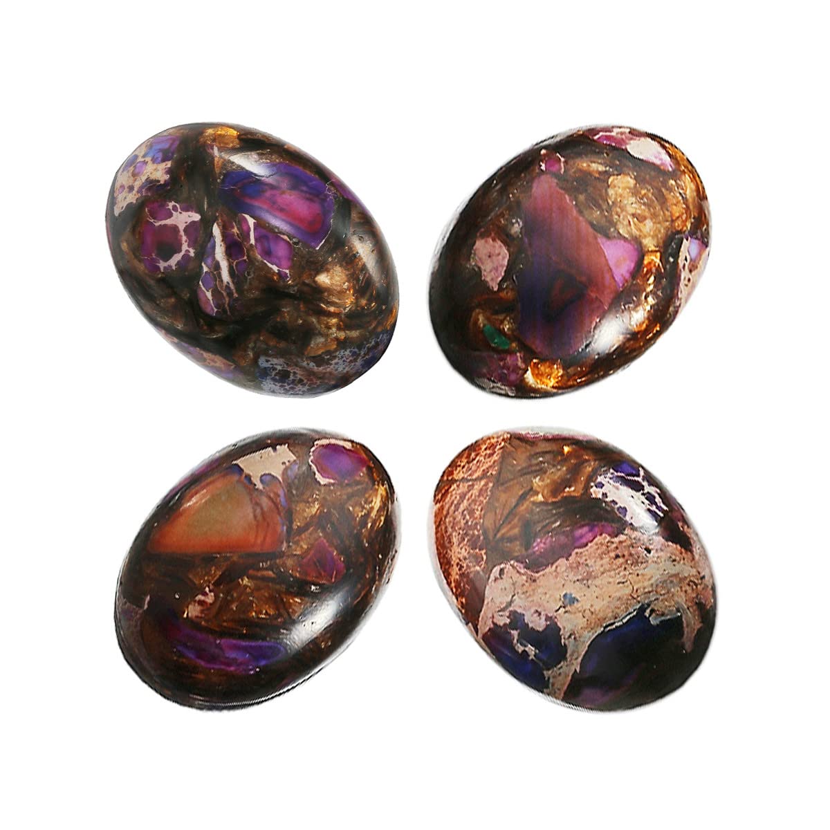 Nupuyai 4pcs Purple Brown Oval Stone Flatback Cabochons for Jewelry Making DIY Charms, Sea Sediment Jasper, 18x25mm