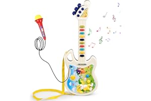 ACCKUO Kids Guitar Play Toy with Strap and Microphone for Ages 3+, Handheld Musical Electronic Toy