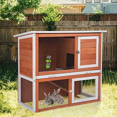 JAXPETY Indoor Outdoor 2Tier Wood Rabbit Hutch Bunny Cage with Pull