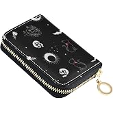 NCRJCZQL Skull Cat Moon Gothic RFID Credit Card Holder Wallets Accordion for Women Leather Zipper Card Case Accordion Wallet for Ladies Girls