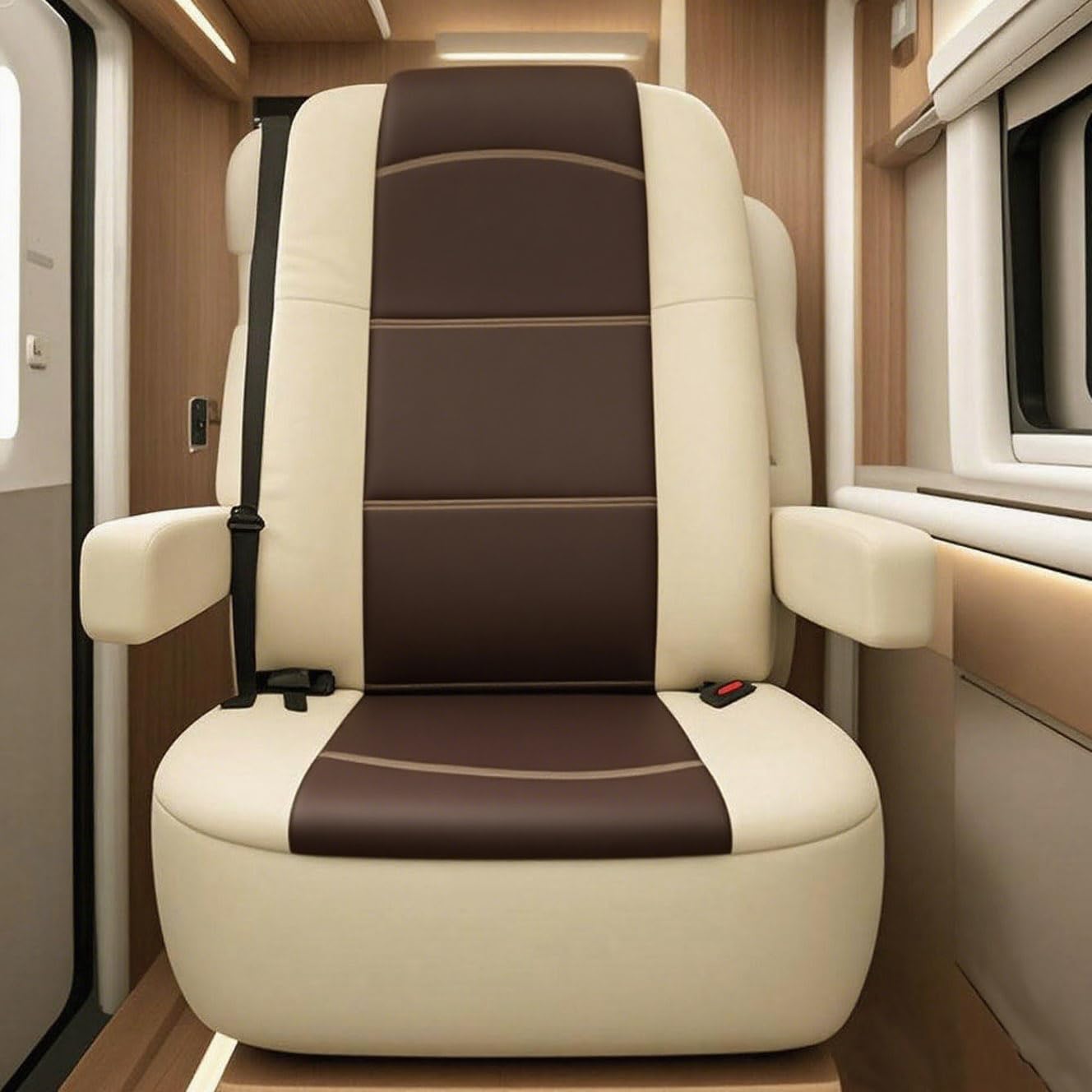 Photo 1 of BeadChica 2 Pack RV Seat Covers-for Captains Chairs,Leather Motorhome Seat Covers for Class-A RV Seat with Arm Rest Covers,Coffee