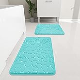 YIHOUSE Bathroom Rugs Mat Set 2 Piece Teal, Memory Foam Bath Mats Sets, Non Slip Water Absorbent Washable Bath Rugs for Sink, Toilet and Floor
