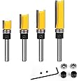 TOOLDO Pattern Flush Trim Bit 4 Pcs Router Bits，Top Bearing Flush Trim Bits Set，1/4 Inch Shank ,Cutting Length 1/2", 3/4", 1", 1-1/2"
