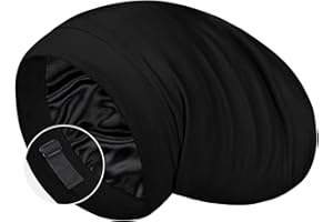LULUSILK 100% Mulberry Silk Lined Sleep Cap Silk Bonnet for Sleeping, No More Frizzy Tangled Hair, Stay On All Night Adjustab
