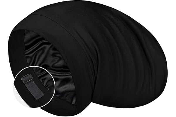 LULUSILK 100% Mulberry Silk Lined Sleep Cap Silk Bonnet for Sleeping, No More Frizzy Tangled Hair, Stay On All Night Adjustab