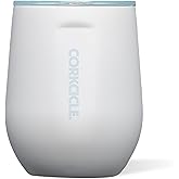 Corkcicle Pure Taste Stemless Insulated Wine Glass Tumbler - Keeps Beverages Cold 6 Hours & Hot 3 Hours - Stainless Steel - Easy-Grip - Summer Drinkware Gift - 12 oz - Ceramic White/Powder Blue