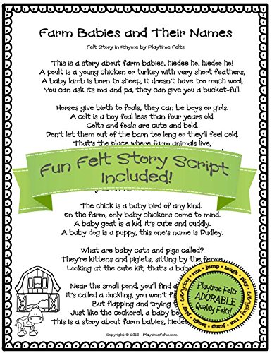 Playtime Felts Farm Babies and Their Names - Fun Flannel Board Story Set with 32 Pieces and Story Script