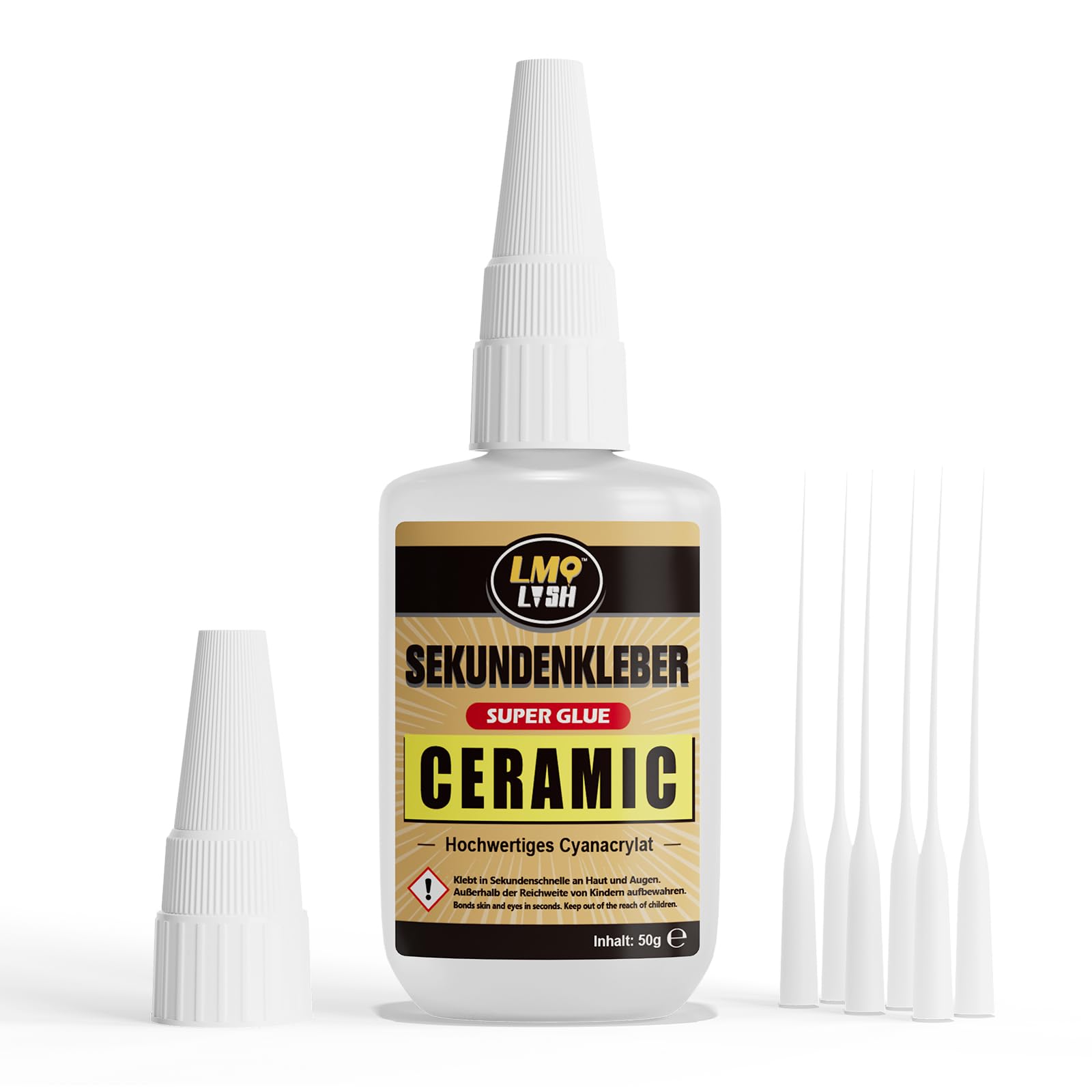 Sekundenkleber Flüssig für Keramik Porzellan Ton Stein, Porzellankleber Spülmaschinenfest Wasserfest, Keramik Kleber Extra Stark Superkleber für Alles Cyanacrylat Sekundenkleber mit Dünne Spitze, 50g