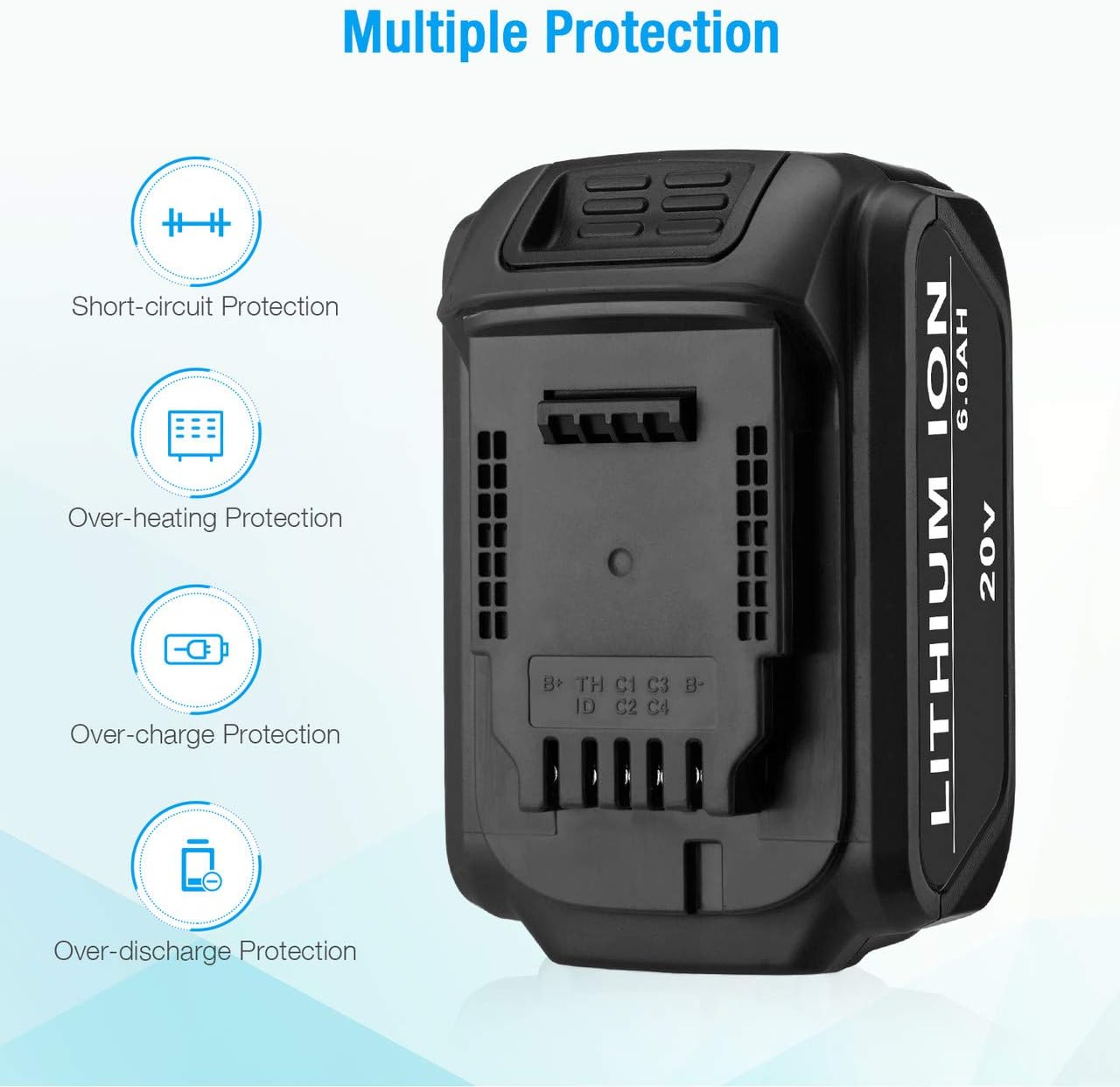 Upgraded 6.0Ah 20V Replacement Battery Compatible with Dewalt 20V Max XR DCB205 DCB204 DCB206 DCB205-2 DCB200-2 DCB180 DCD985B DCB200 Dewalt DCD/DCF/DCG Series 2 Pack - - 