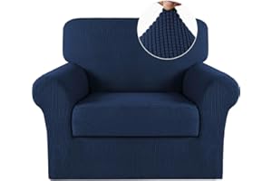 Turquoize 2 Piece Chair Covers Chair Slipcovers for Living Room Armchair Sofa Covers Chair Couch Cover with Arms Washable Furniture Protector for Chairs Feature Thick Jacquard Fabric (Chair, Navy)