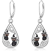 Lypic Halloween Earrings 925 Sterling Silver Crow/Black Cat/Pumpkin Skeleton Earrings Gothic Halloween Jewelry for Women