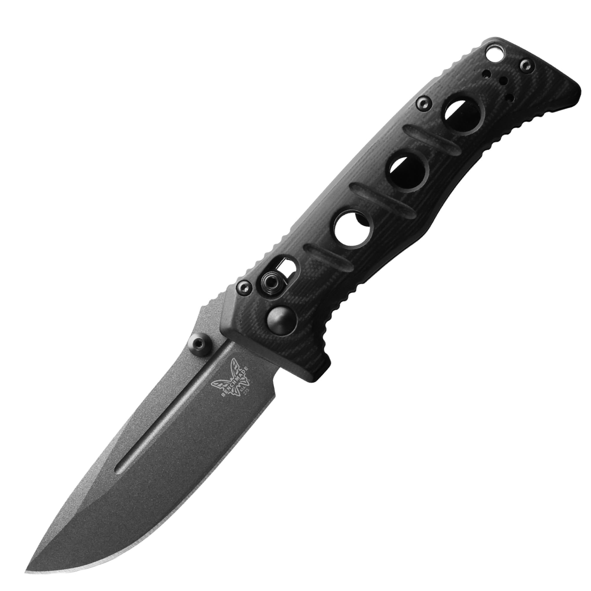 Benchmade - Cuchillo táctico Mini Adamas, borde liso, hoja de punta caída con mango negro G10 (273GY-1)