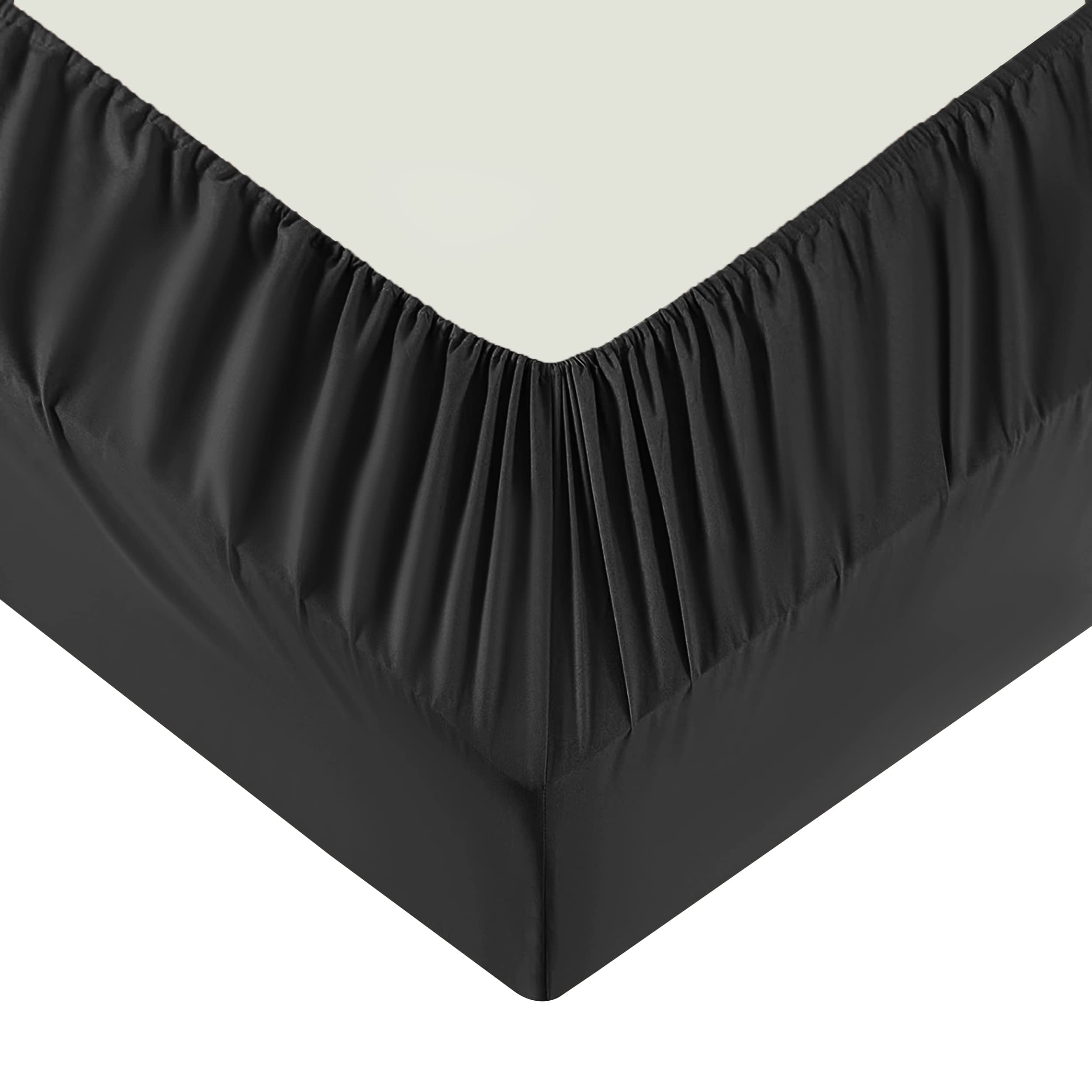Moonlight Bedding Double Fitted Sheet - 25cm Deep Pockets Ultra Soft Brushed Microfiber Black Double Fitted Bed Sheets Breathable, Fade Resistant Easy Care Double Bed Sheet (137 x 190 Cm)
