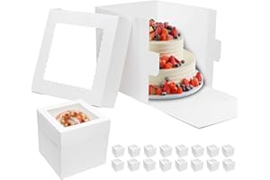 Mcfleet 16pcs Tall Cake Boxes 10x10x10 Bakery Boxes for Tier Cakes with Window 10 Inch White Large Cardboard Bakery Take Out Carrier Containers with Lids for Wedding, Birthday, Party