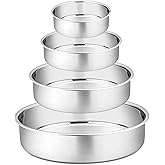 P&P CHEF Cake Pans Sets for Baking, 4" + 6" + 8" + 9.5" 4 Piece Stainless Steel Round Cake Pans Tin, Oven/Pot/Dishwasher Safe, Combination of Different Sizes, Leak-proof & Easy Clean