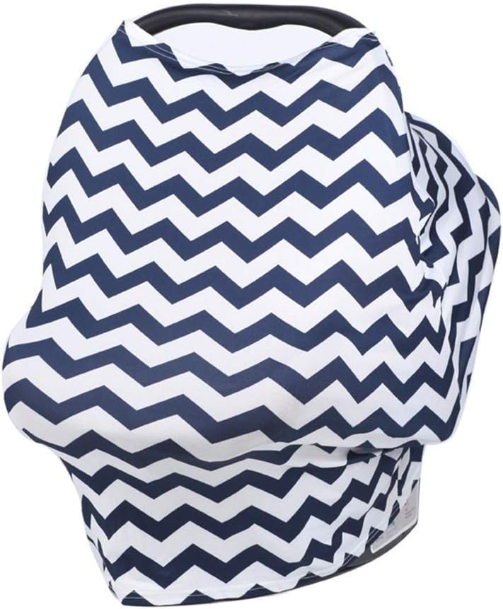 TUOKING Car Seat Covers for Babies, Silky Nursing Cover for Breastfeeding, Matching Storage Bag, Navy Blue Chevron