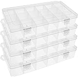 SGHUO 18 Compartment Organizer Box with Adjustable Dividers, 4 Pack Plastic Storage Container for Jewelry, Craft DIY, Bead, S