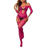 Buitifo Women Sexy Lingerie Fishnet Tights Bodystocking Mini Top Attached Stockings
