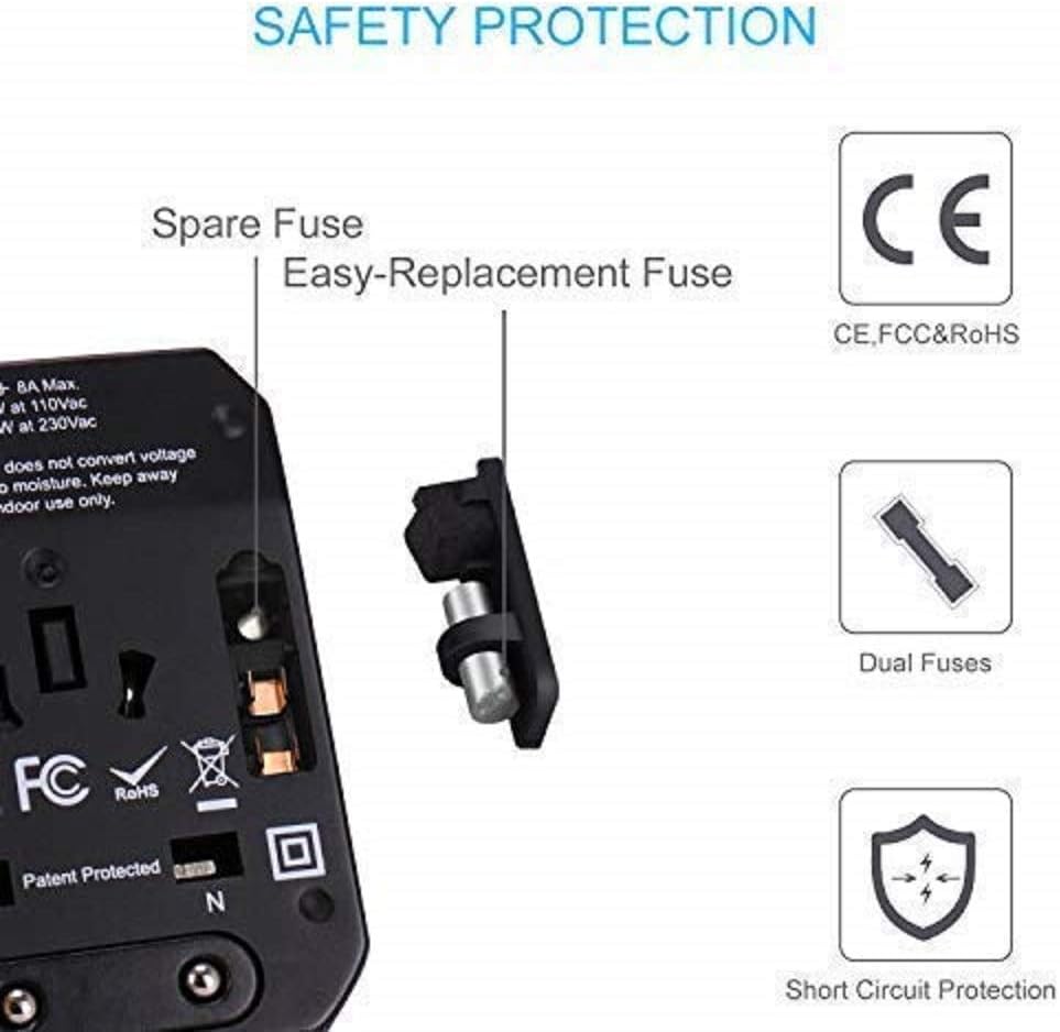 Travel Adapter, All in One Wall Charger AC with 3.0 A Type C and 4 USB for UK USA EU AUS Asia - - 