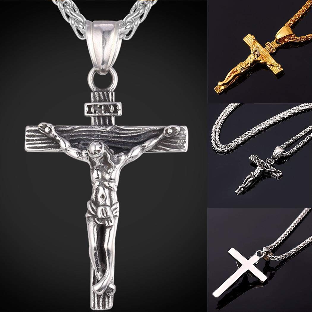 Kecooi Women Men Alloy Jesus Cross Pendant Chain Necklaces Party Jewelry Pendant Necklaces