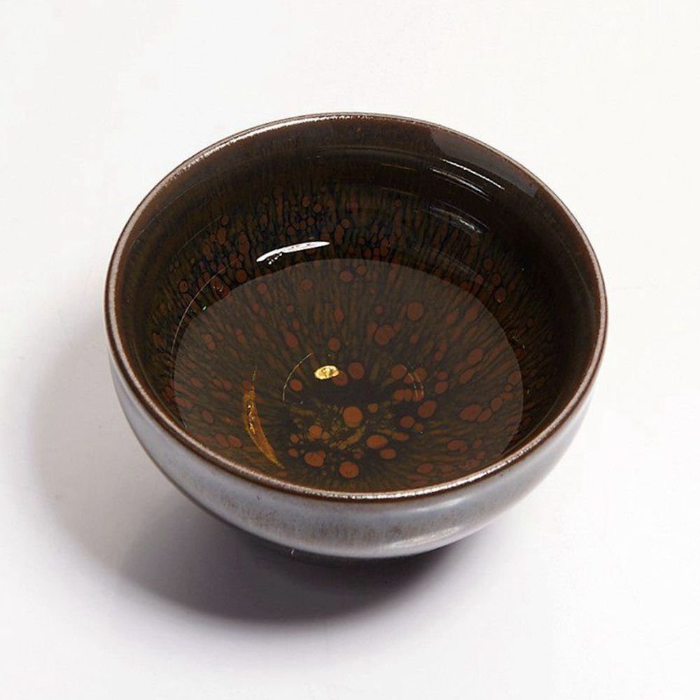 Yan Hou Tang - Earth JianZhan Tenmoku Tea Cup Bowl Cappuccinos 5 Elements Chinese FengShui Crafts Designer Collection Ceremony Ancient Style Handwork Handcrafted Oil Spot Sheaf Mouth Vitrified Surface