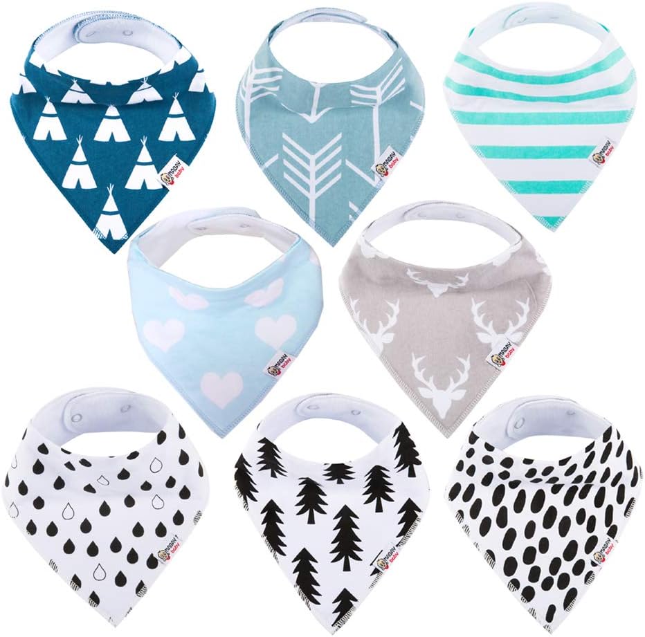 Baby Bandana Drool Bibs Organic 8 Pack for Boys and Girls 100% Cotton Bandana Baby Bibs for Teething Feeding Baby Shower Gift (BC073)