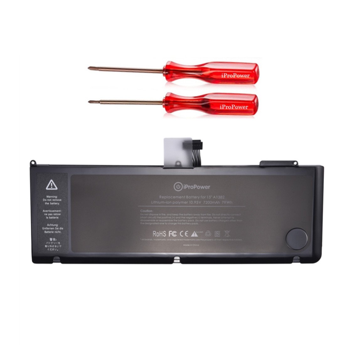 iProPower A1286 Battery A1382 Battery Replacement for Apple MacBook Pro 15" inch A1286 [Only for Early 2011, Late 2011, Mid 2012 Version] High Capacity 7200mAh 10.95V/77.5Wh