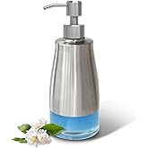 AUMIO Dish Soap Dispenser with Stickers, Kitchen Soap Dispensers Brushed Nickel Stainless Steel and Glass Combined, Refillable Liquid Hand Soap Dispenser for Bathroom & Kitchen (11OZ / 320ML)