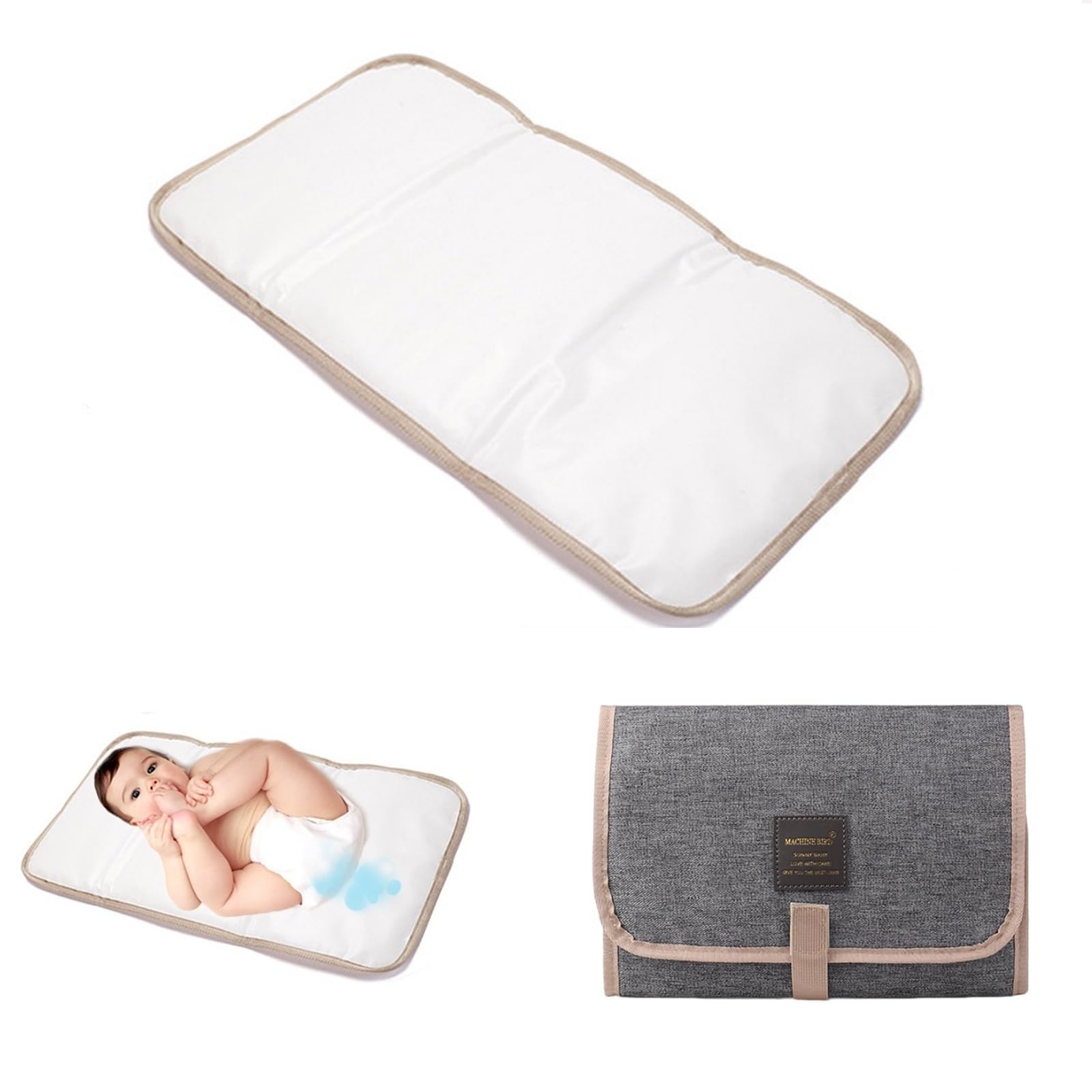 Portable Grey Foldable Travel Changing Mat - Waterproof Newborn Nappy Mat for Outings, Diaper Changing Pad