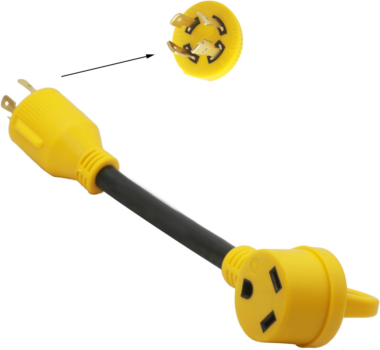 30 Amp Plug Adapter RV to Generator - RV Power Cord Adaptor 30 Amp 4 Prong Locking Male Plug to 30 Amp 3 Prong Female Connector for RV Camper Travel Trailer Camping (30M30F)