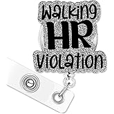 Walking HR Violation Retractable Black Glitter Badge Reel with Clip, Funny ID Badge Holder Decor for Nurse, Human Resource Medical Assistant, Office Night Shift Coworker, Thank You Gift for New Office