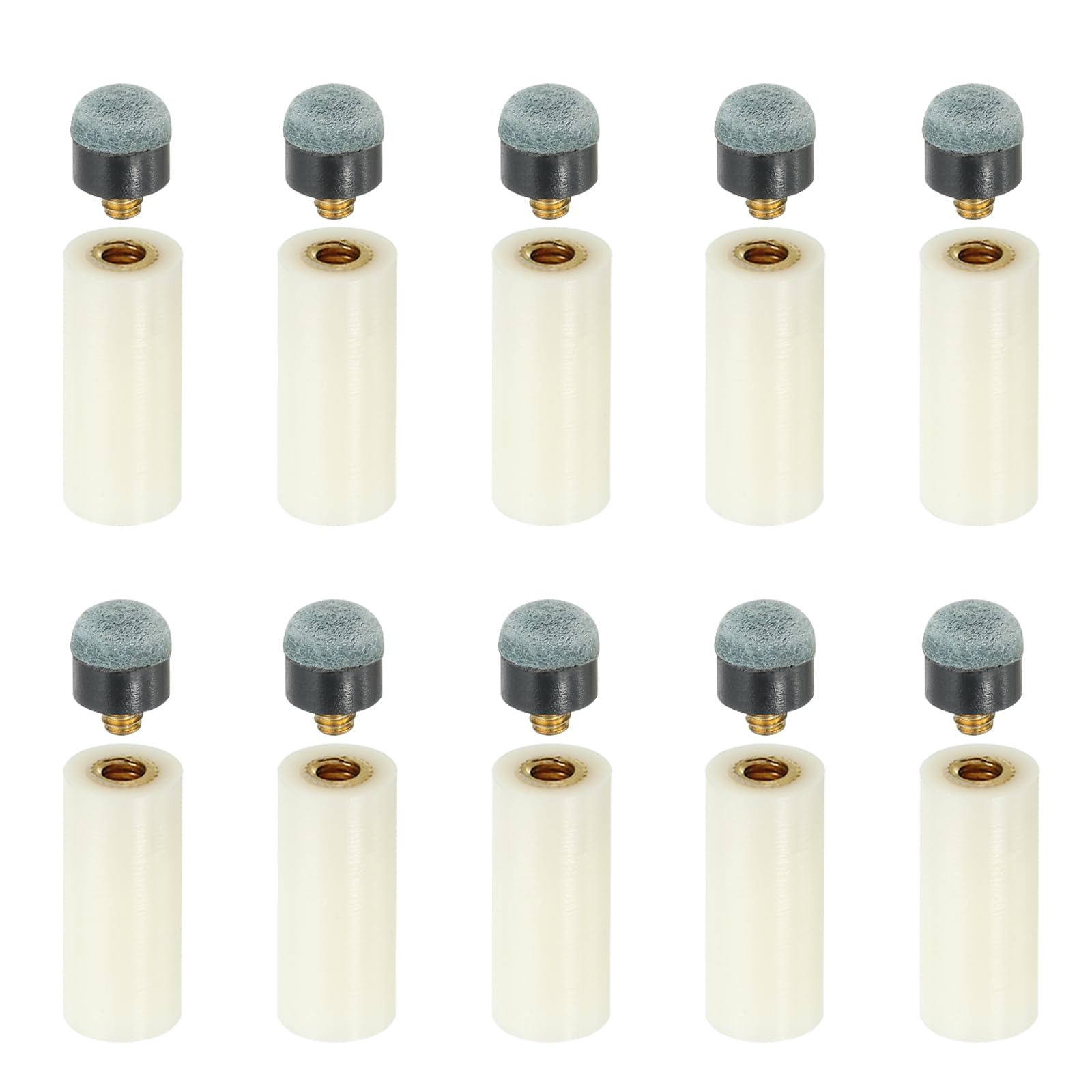 PATIKIL 10mm Dia Screw-on Pool Cue Tips, 10 Set Snooker Billiard Cue Stick Tips Replacement with Pool Cue Ferrules, Grey