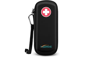 MEDMAX Epipen Medical Carrying Case, Hard Shell EVA Shock Absorption Travel Medication Organizer Bag Emergency Medical Pouch Holds 2 EpiPens, Asthma Inhaler, Auvi-Q, Allergy Supplies (Black)